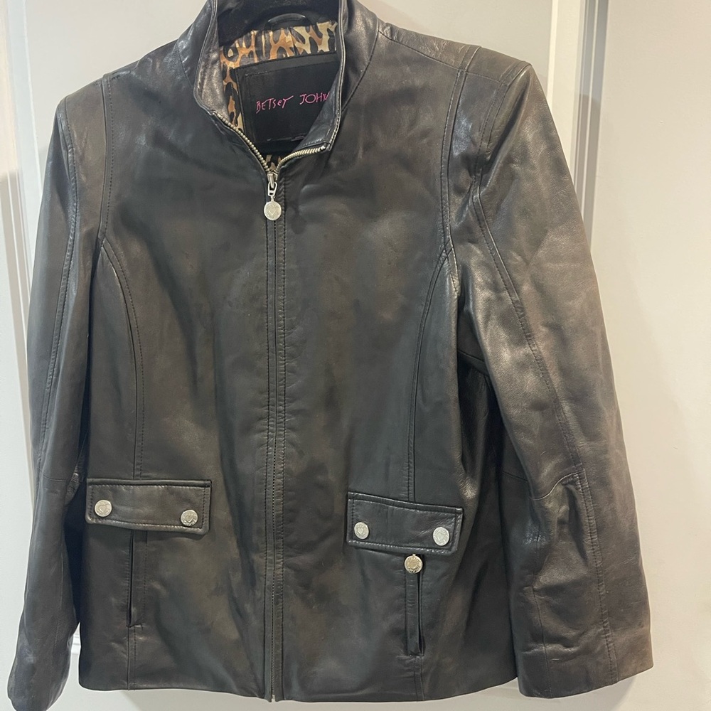 Betsey Johnson Black Leather Zip Front Jacket Have Damage Vintage